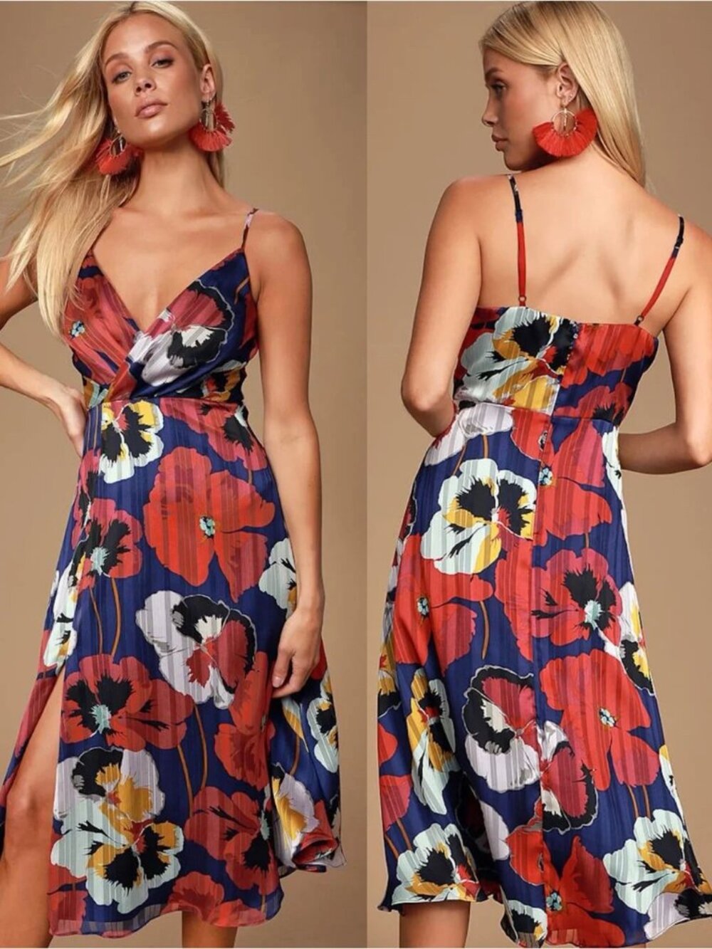 Lulus All About Love Royal Blue Floral Midi Dress L NWT